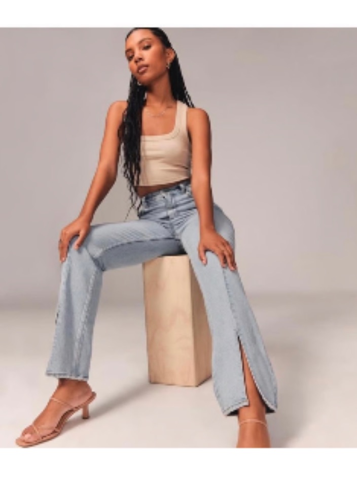 Abercrombie & Fitch Light Blue Front-Slit Wide Leg Jeans